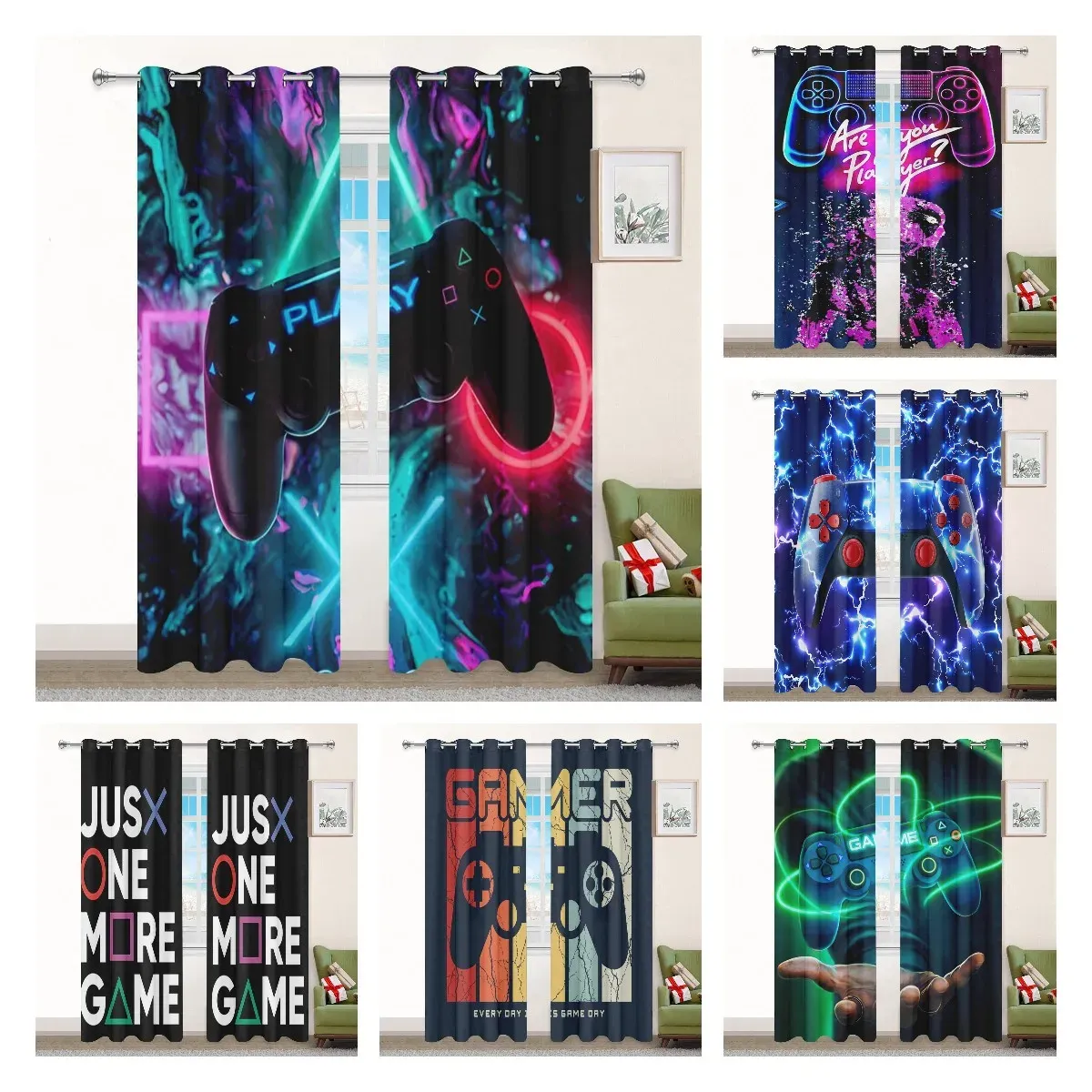 Joueurs Gamepad Curtains For Bedroom Game Controller Curtain for Living Room Video Games 3D Digital Printing Drape Para Quarto