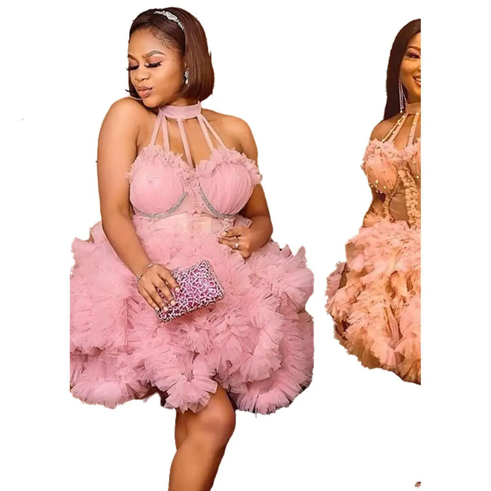 Ball Gown Graduation Dress Pink Beaded Tulle Short Mini Halter Neck  Sleeveless Zipper Back with Built-in Bra from Dhgate Graduation Dresses -  price 152.26