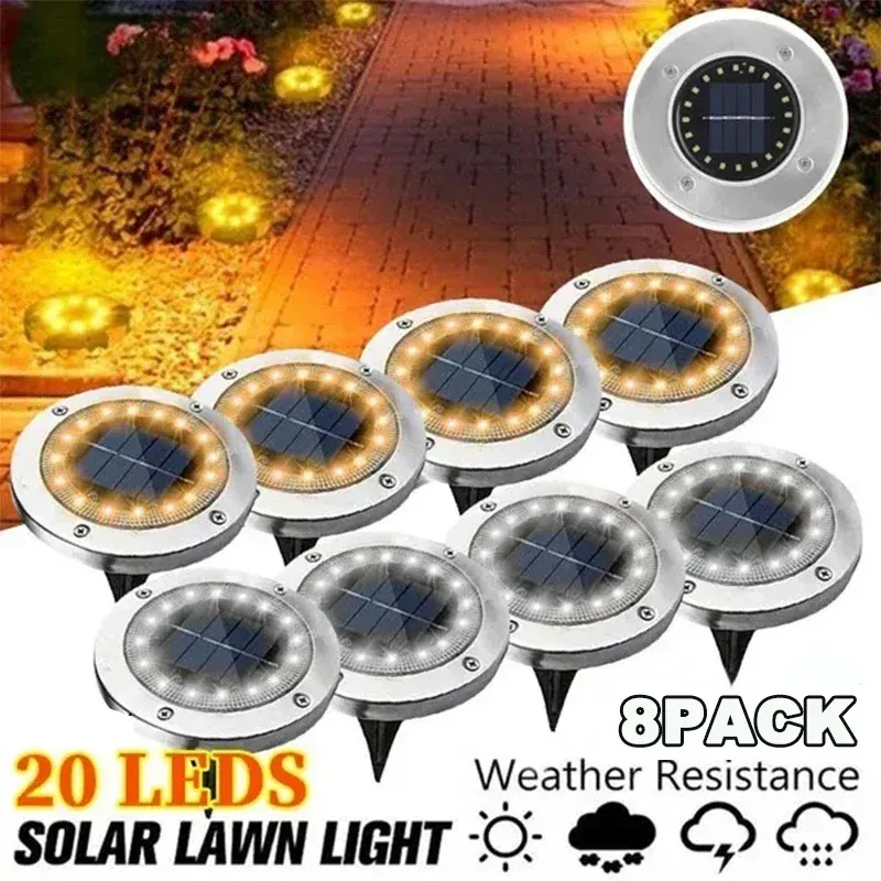 Decorações 20LED SOLAR POWER DISCO LUZ DO JARDIM ANTIGO DO JARDIM SOLAR SOLAR DOM LIMPELA DOM LIMPELHO Spotlight Buried Solar Led Lamp Lamp Garden Decoração