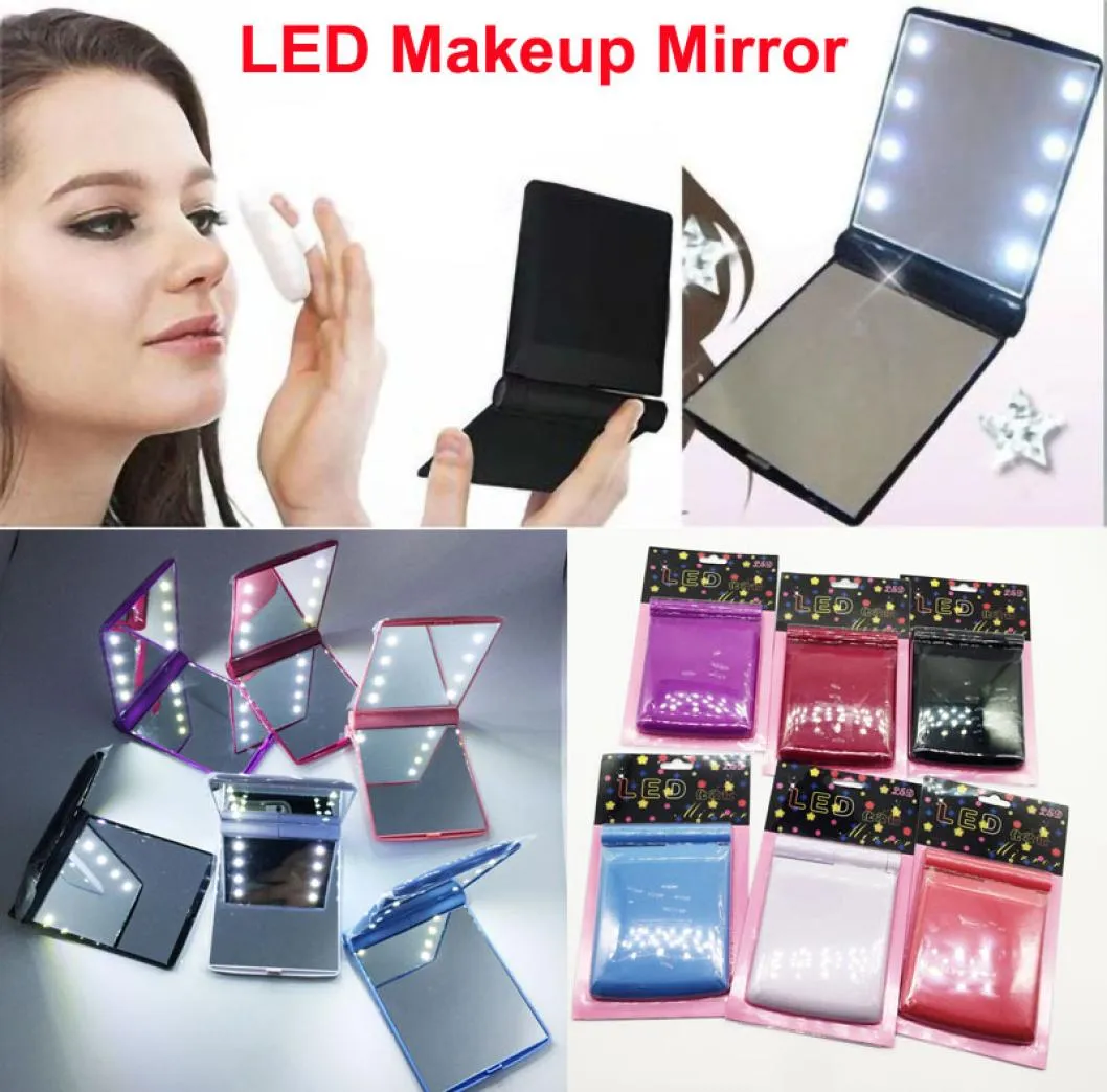 Ny LED -makeup spegel kosmetiska smink lampor bärbara vikfickor lady spegel resor 8 LED -lampor tändes i lager DHL SHI5857828