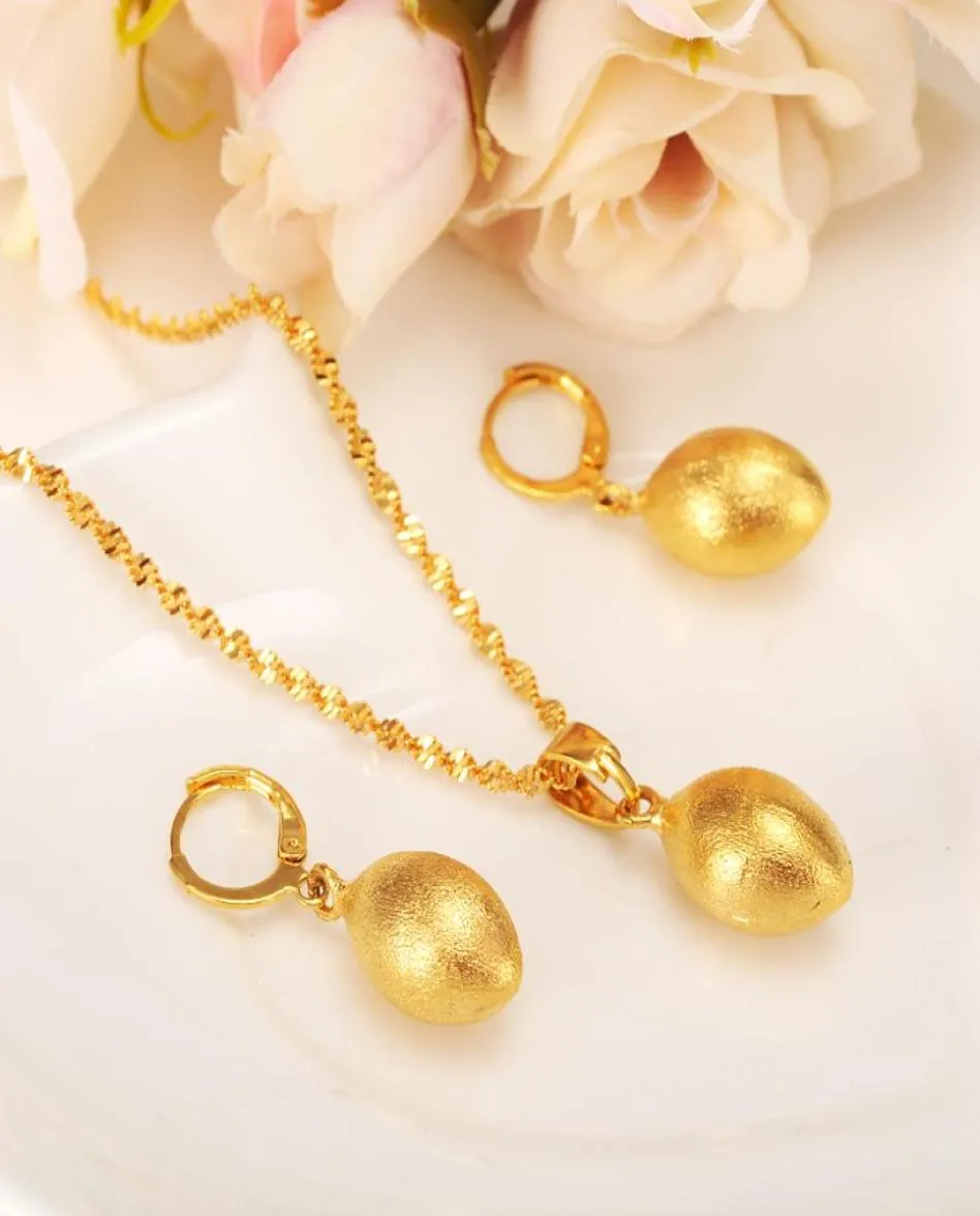 Gyllene ägg oval pärla halsband hängande örhängen smycken set fest gåva 18k gul fin guld gf afrika boll kvinnor mode ship5079177