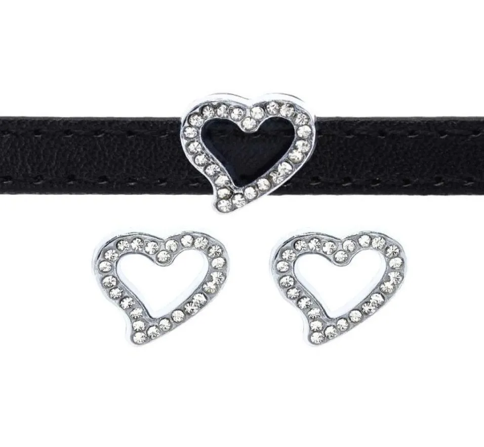 50PClot 8mm Rhinestones Heart Slide Charm Fit For 8mm armbandsarmband PET Krage DIY Accessories5386005