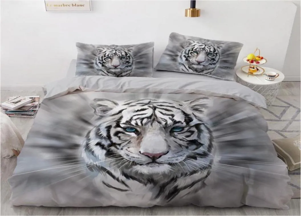 Zestawy pościeli 3D Zestaw okładki Czarna kołdra kołdra Łóżko pościel Król Król Królowa 203x230 cm Rozmiar Animal Tiger Projekt drukowany 9516942