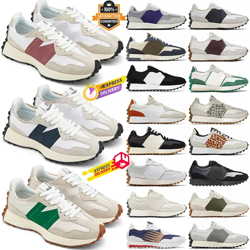 Nieuwe ontwerper 327 hardloopschoenen heren dames 327S sneakers cloud zeezout vintage beige bruine suede luipaard print zwart witte oranje mannen dames sporttrainers 36-45