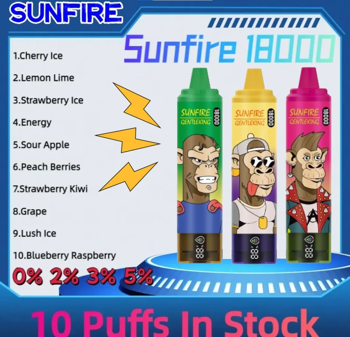 Factory Vape Vape Sunfire 18000 Puffes 18K 25ml E Cigarette Tornado 15000 Puffle Disposable Vape Pen Gamichah Screen France Allemagne Espagne Belgique Irlande