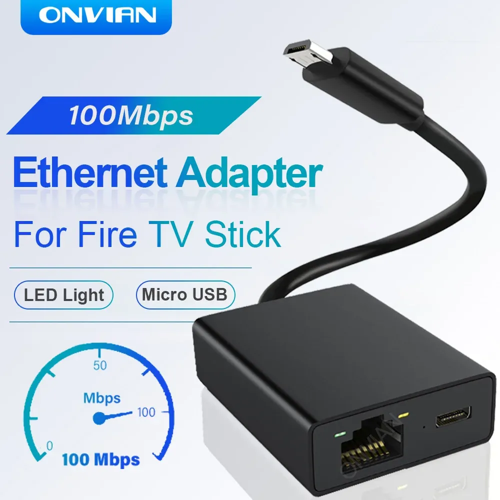 Cards Onvian Ethernet Adapter for Fire TV Stick 100Mbps External Network Card For 4K Fire TV Stick Micro to RJ45 Ethernet Adapter