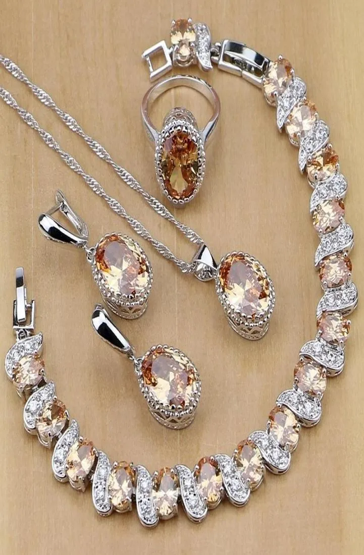 925 Sterling Silver Bridal Jewelry مجموعات مجوهرات الزركون للنساء للأقراط قلادة حلقات قلادة T1907054640279