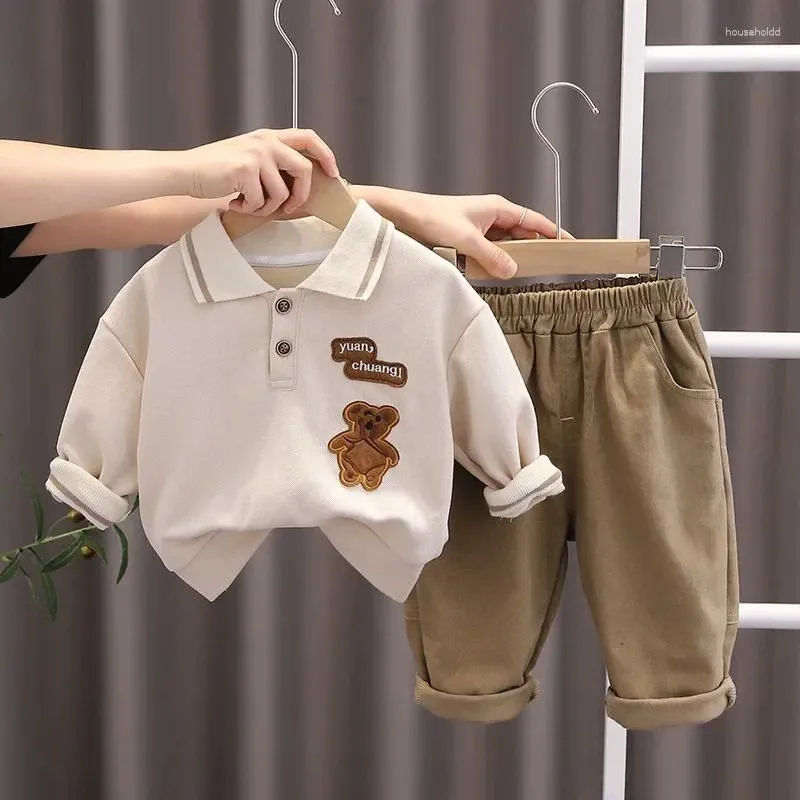 Clothing Sets Kids Clothes Boys Autumn Children's Fashion Sports Casual Polo Long Sleeve Cartoon Bear Sweater Pants Spring Two Piece Set