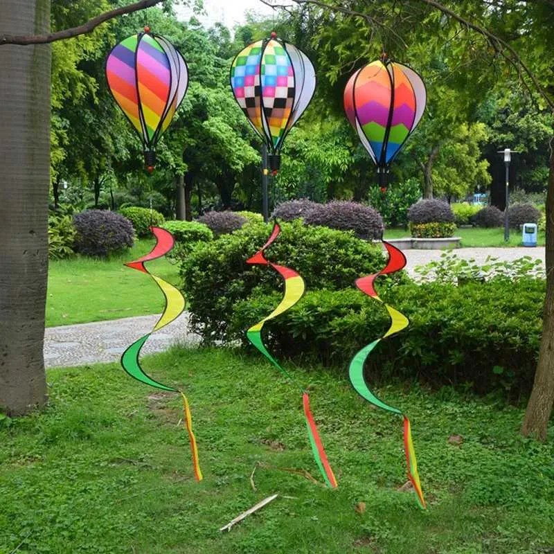 Garden Decorations Hot Air Balloon Wind Spinner Rainbow Hanging Wind Twister Outdoor Windmill Garden Front Yard Home Festival Celebration Decor