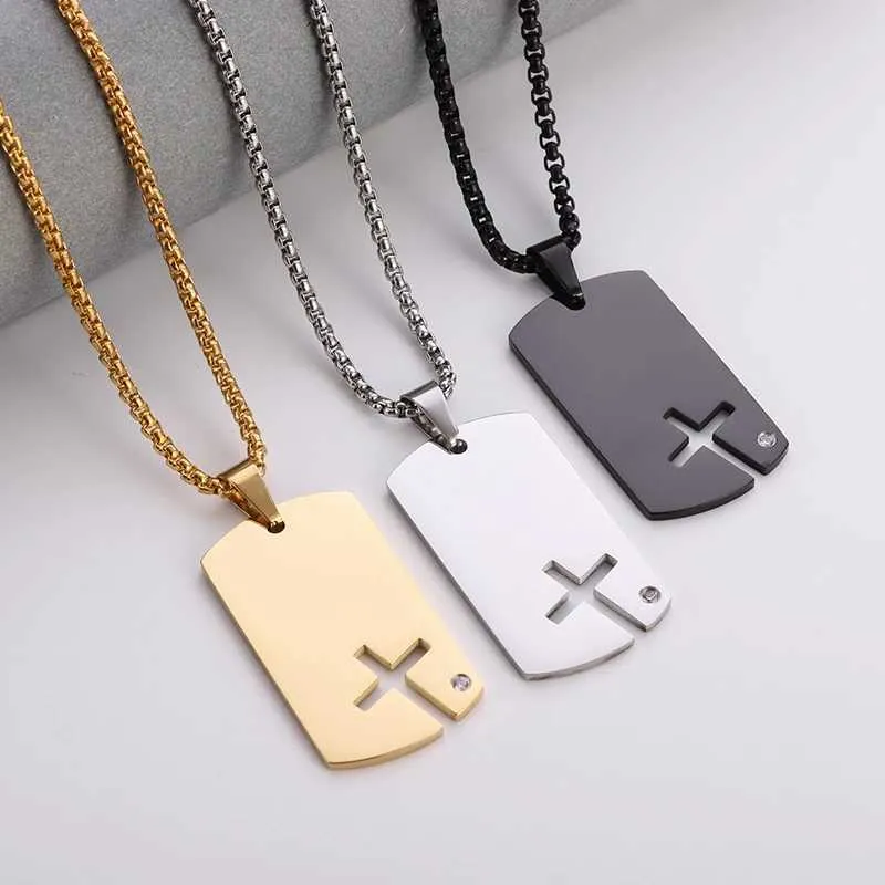 Hanger kettingen Classic Square Hollow Cross Military Plate roestvrijstalen hanger ketting voor mannen trend punk dubbele hanger ketting sieraden y240420