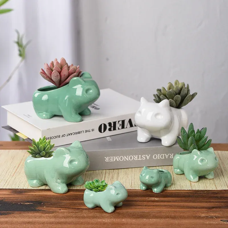 Decoraties creatieve keramische mini bloempot sappige planter schattige groene planten planter bloempot met gat huizen tuindecoratie buiten