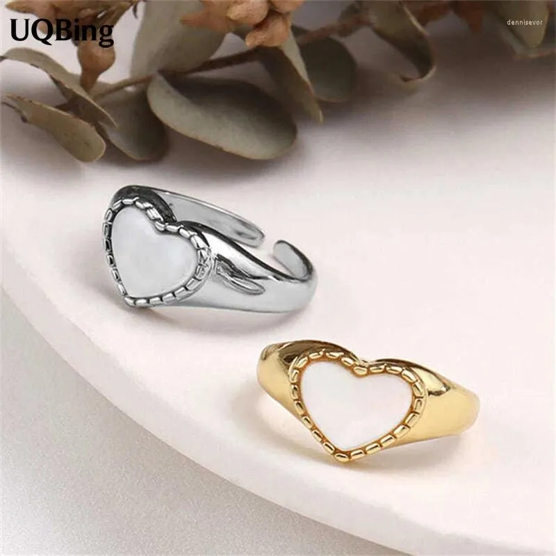 Anillos de racimo moda Hermosa plata esterlina 925 Color de oro de corazón Heart Abierto para mujeres joyas de dedos