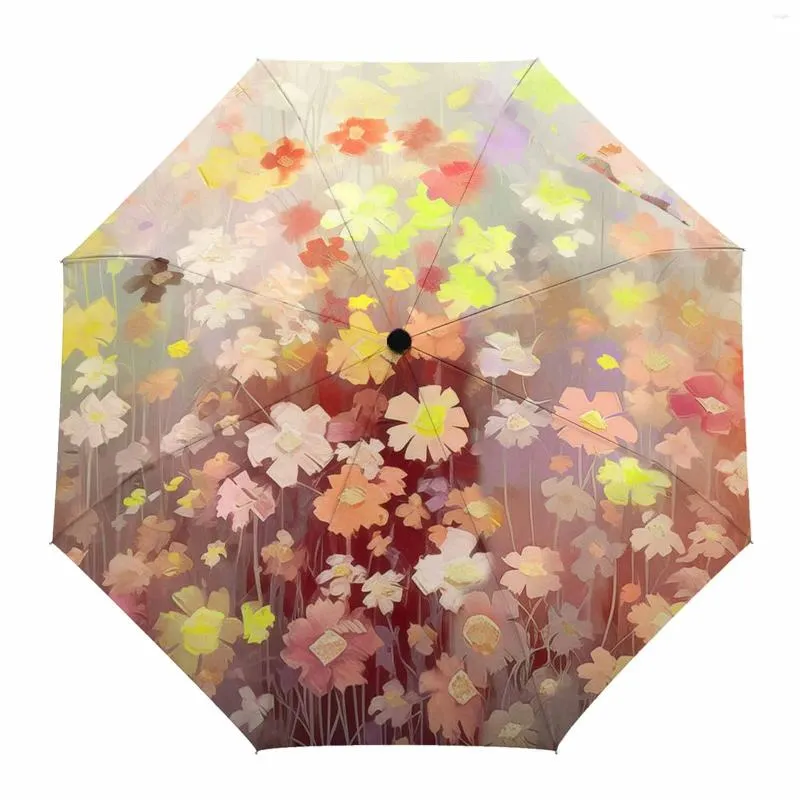 Parapluies printemps chrysanthemum huile peinture fleurs fleurs de voyage automatique parasol pliant parasol