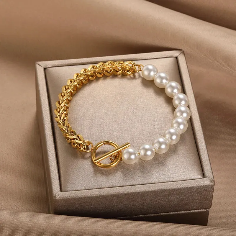 Kubańska łańcuch Pearl Bracelet dla kobiet ręcznie robione ze stali nierdzewnej wisior w zawieszce w zawrotności weselnej Boho Biżuteria Prezenty 240423