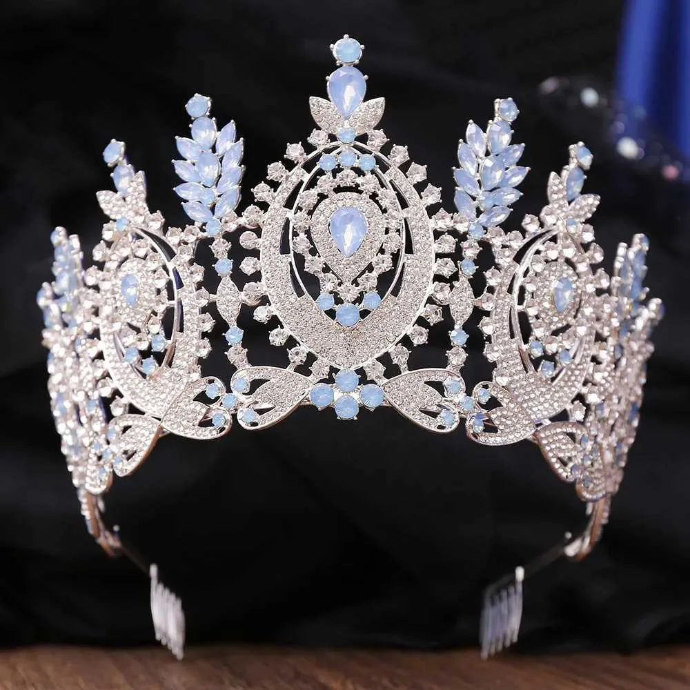 Baroque Flower Full Crystal Tiara Crown for Women Wedding Bridal