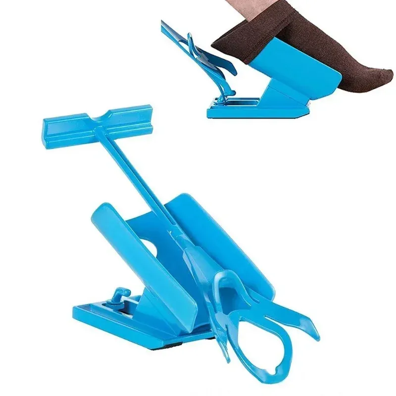 Nouveau kit de curseur à chaussettes Aid Blue Helper Aide à mettre des chaussettes sur sans klaxon de chaussure de flexion adapté aux chaussettes