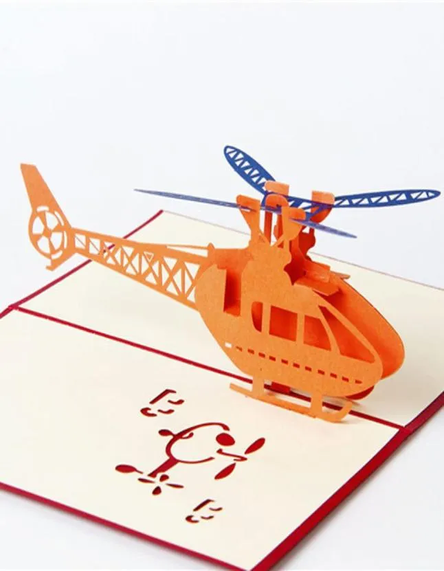 3D Pop Up Greeting Cards Helicopter Happy Birthday Thank You For Children Kids Christmas Festive Party Supplies2685379