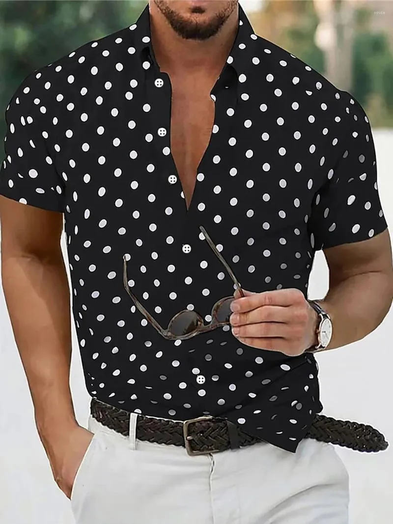 メンズカジュアルシャツシャツボタンダウンサマービーチブラックホワイトレッドグリーンプルカドットラペルプリ