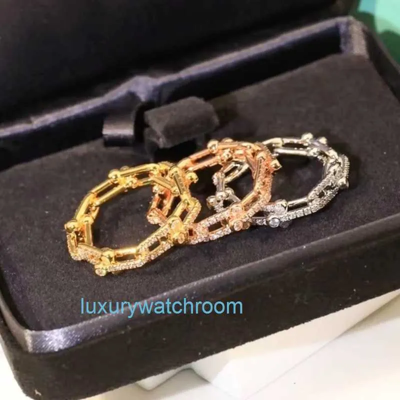 Women Band Tiifeniy Ring Jewelry High V-gold U-shaped horseshoe buckle ring for women 18k rose gold fashionable mens and womens chain interlocking