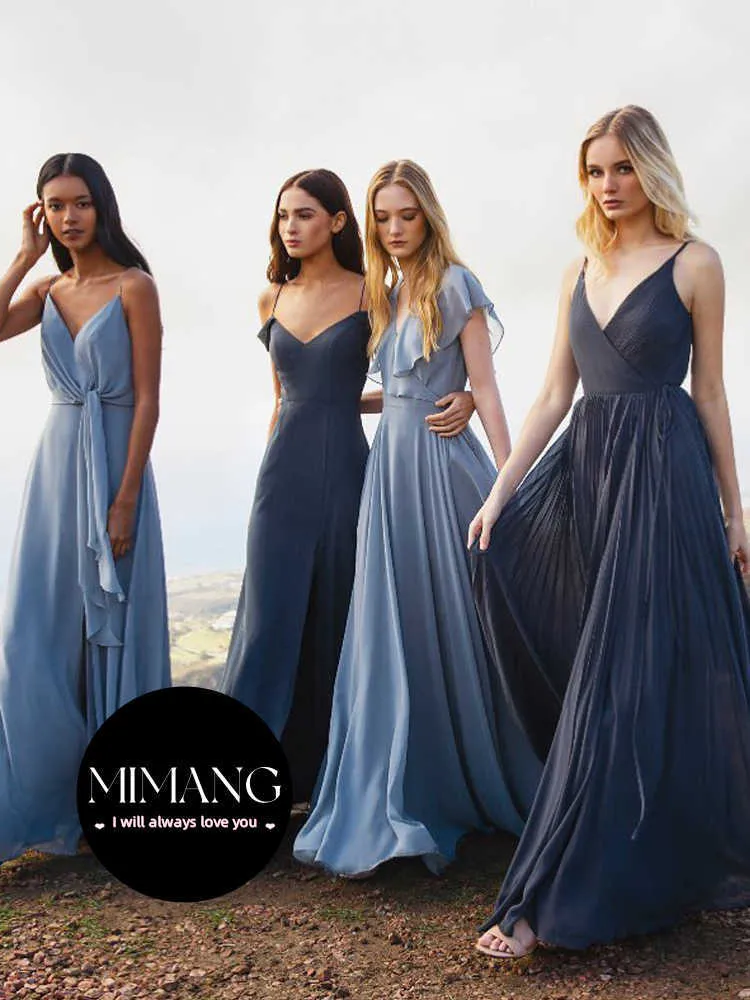 Die 2024 neuen blauen Brautjungfern kleiden luxuriöse und schlankende Atmosphäre können täglich Satin -Outfit getragen werden