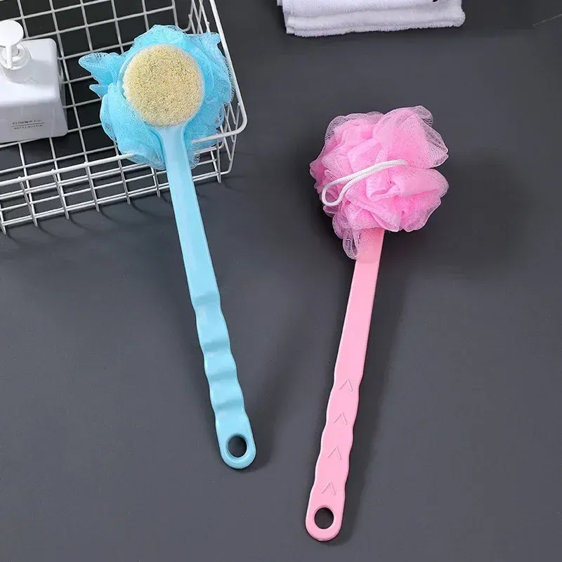 new New Double Side Rubbing Back Bath Brush Soft Hair Long Handle Hanging Type Flower Ballfor Long Handle Shower Brush