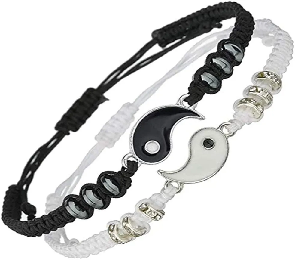 12sets yinyang taiji bracelet chaîne de liaison réglable noir correspondant à l'artisanat de tissage chinois traditionnel adapté au coup3564603