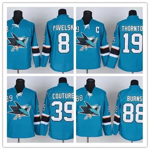 Mens San Jose Sharks jersey 8 Joe Pavelski 9 Evander Kane 19 Joe Thornton 39 Logan Couture 88 Brent Burns Hockey jerseys