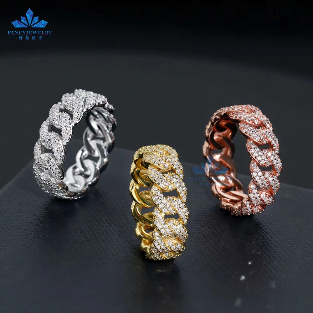 Чистые ювелирные изделия заморожены хип -хоп 7 мм 18 мм кубинское кольцо кольцо золото.