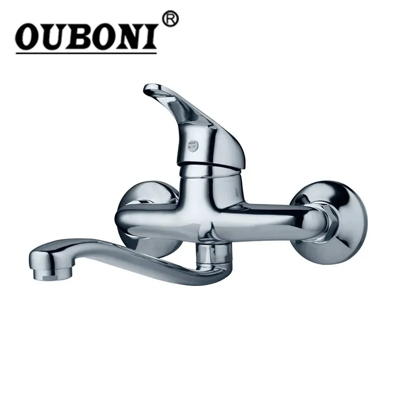 Intercom Ouboni Chrome Brass Basin Basin Baucet стены монтированной горячей холодной водой смеситель для ванны ванны 360 вращающийся длинный носик