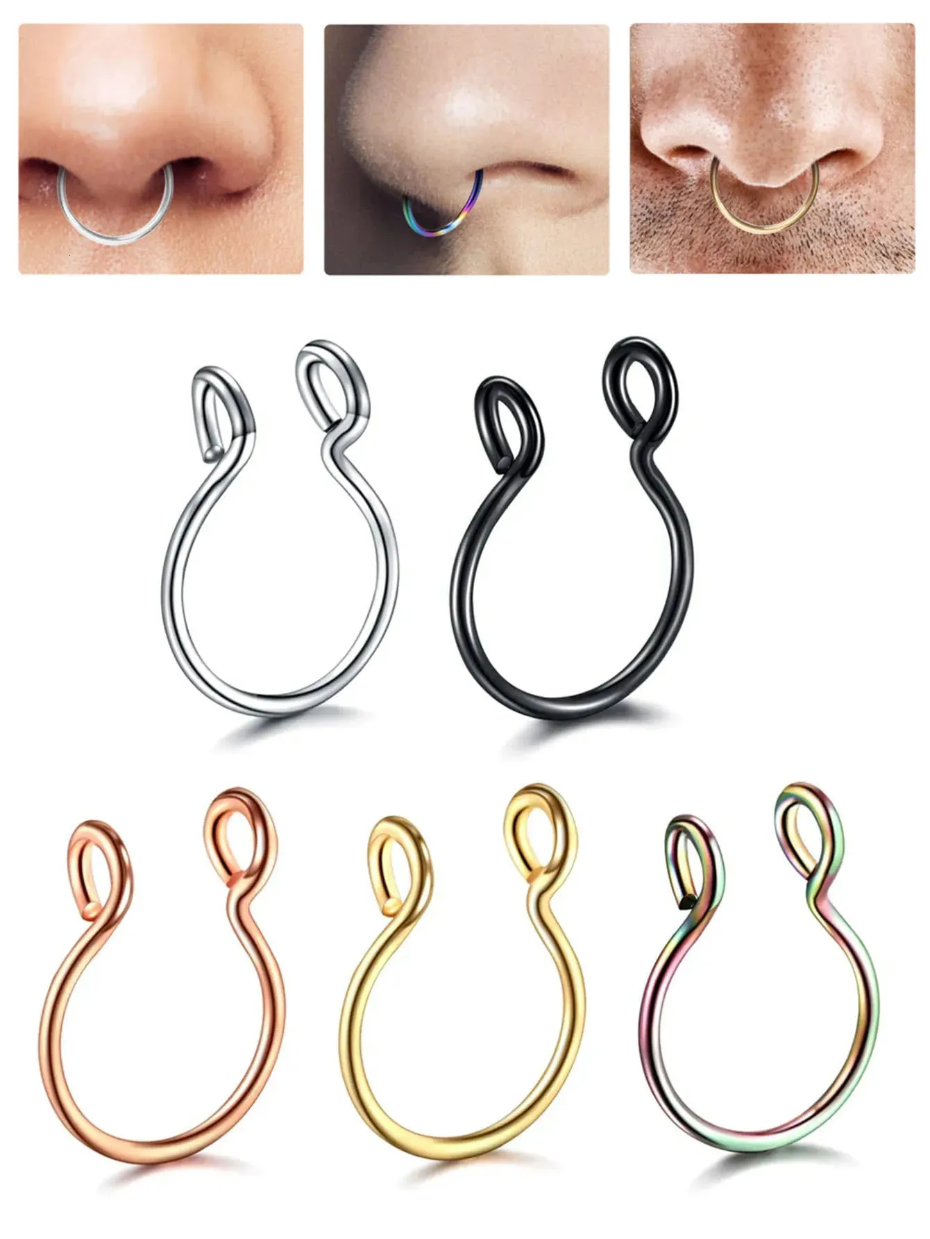 Nose Ring Jewelry Set: Horseshoe U Shaped Faux Septum Rings