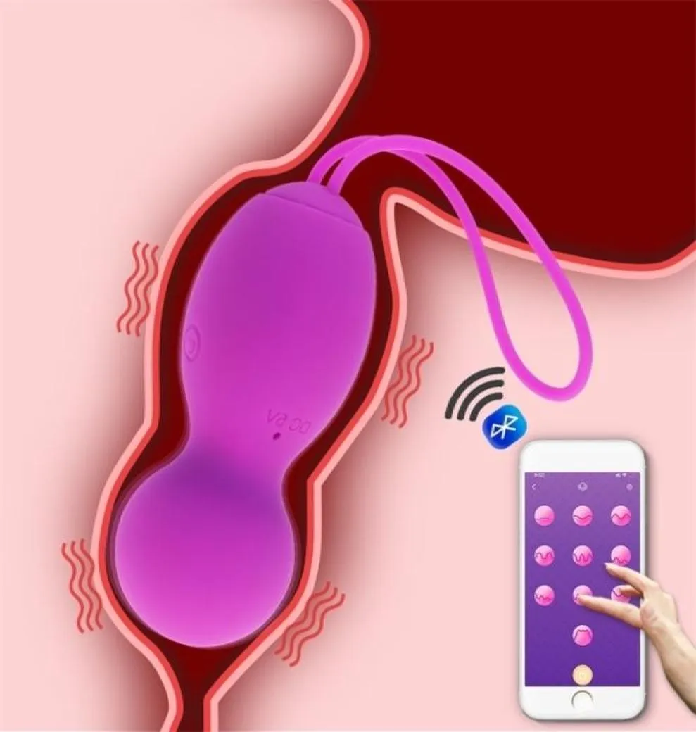 Mulheres 10 Frequência Silicone Kegal Ball Vibrator App Bluetooth Wireless Remote Remote Control Vibratando Egg Gspot Pussy Massage