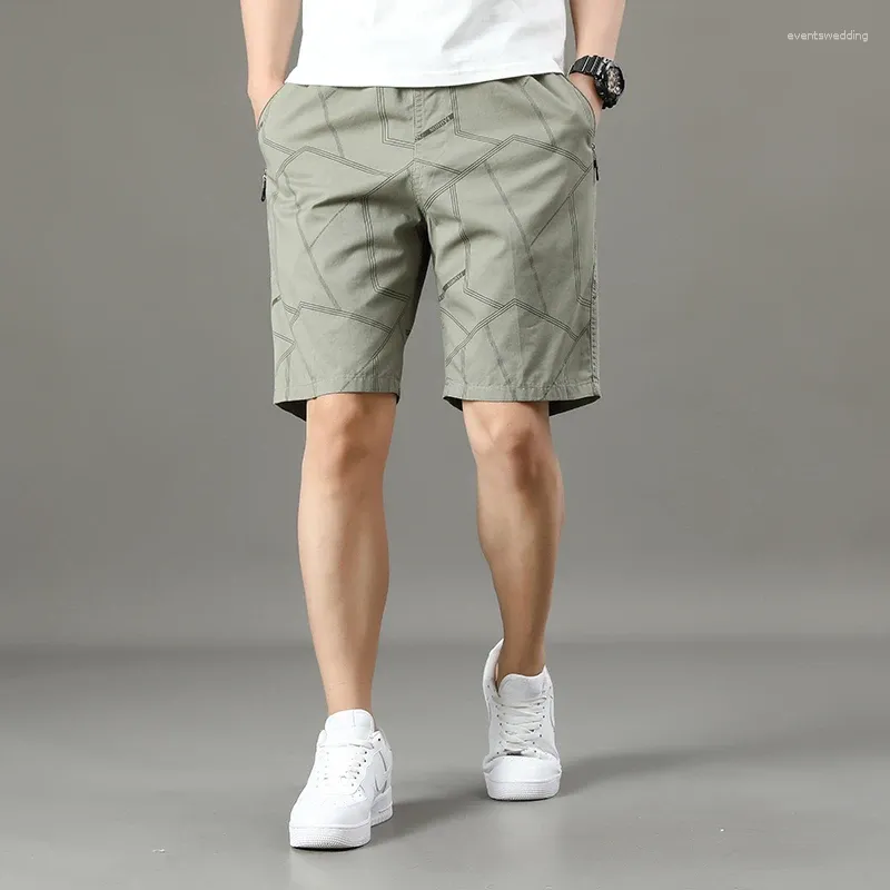 Calça short masculina calça cortada algodão praia em casa elástica solta casual