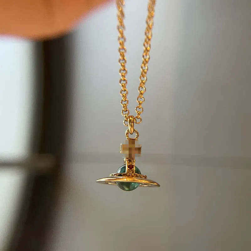 Designerhänge halsband Stereo Planet Orb Necklace Colored Diamonds Saturn Pendant Planet clavicle chain