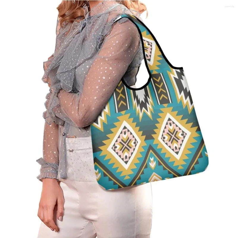 Storage Bags TOADDMOS Aztec Tribal Geometric Pattern Ladies Shoulder Bag Eco-friendly Recyclable Shopping Portable Large Capacity Tote