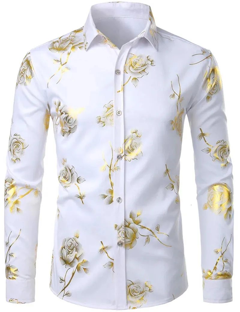 2024 Moda Mens Camisa Flores de Impressão 3D Botão de lapela superior Manga longa Camisa Estilos de festa de festa Design Camisetas confortáveis 240428