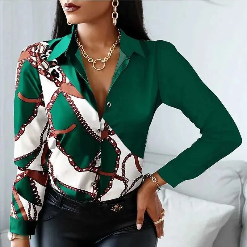 Women's Blouses Shirts Womens Vintage Print Blouses Striped Shirts Office Lady Print Blouse Spring Fashion Button Long Slve Women Tops 18972 Y240426