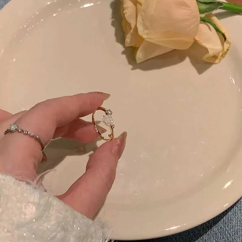 Alyans çiçek açma yüzüğü kadın ayarlanabilir niş tasarım şık kişilik ışık lüks işaret parmak yüzüğü