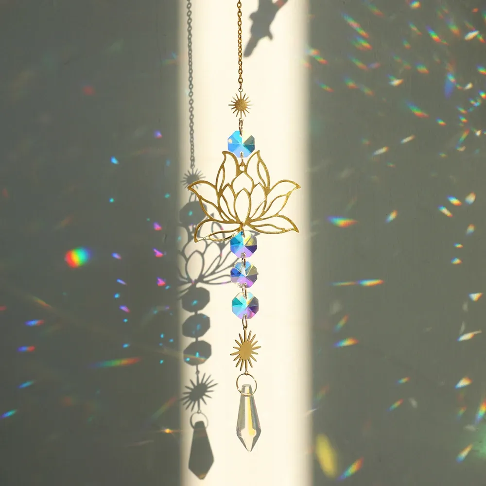 Décorations Lotus Sun Criatcher Crystals Rainbow suspendus Suncatcher Chakra Light Catcher Taching Tloorn Gary