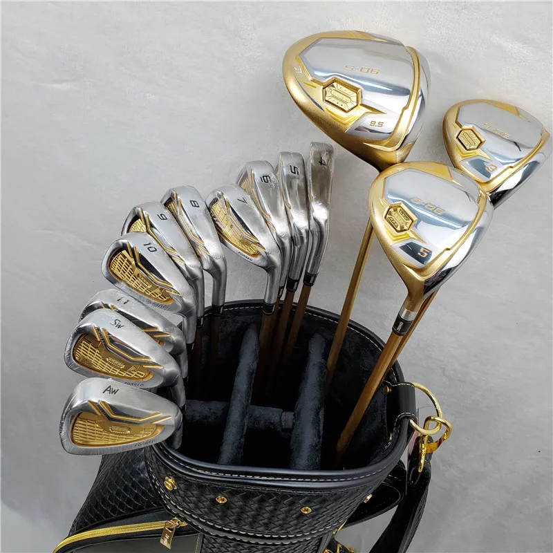 Clubes de golfe Conjunto completo S-06 Golfe masculino 4 estrelas Conjunto de golfe Woods Iron putter loft 10.5/9.5 R/Sr/S Flex opcional com eixo de grafite com cobertura de cabeça