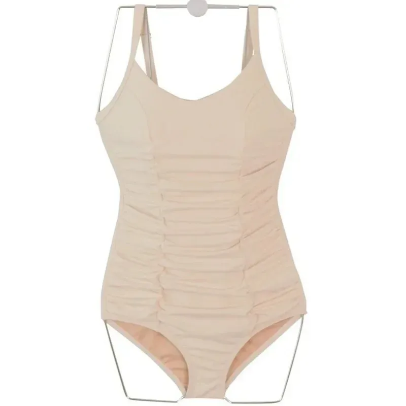 The new one-piece chest pleated size chest is thinner and cover belly hot spring vacation swimsuit women