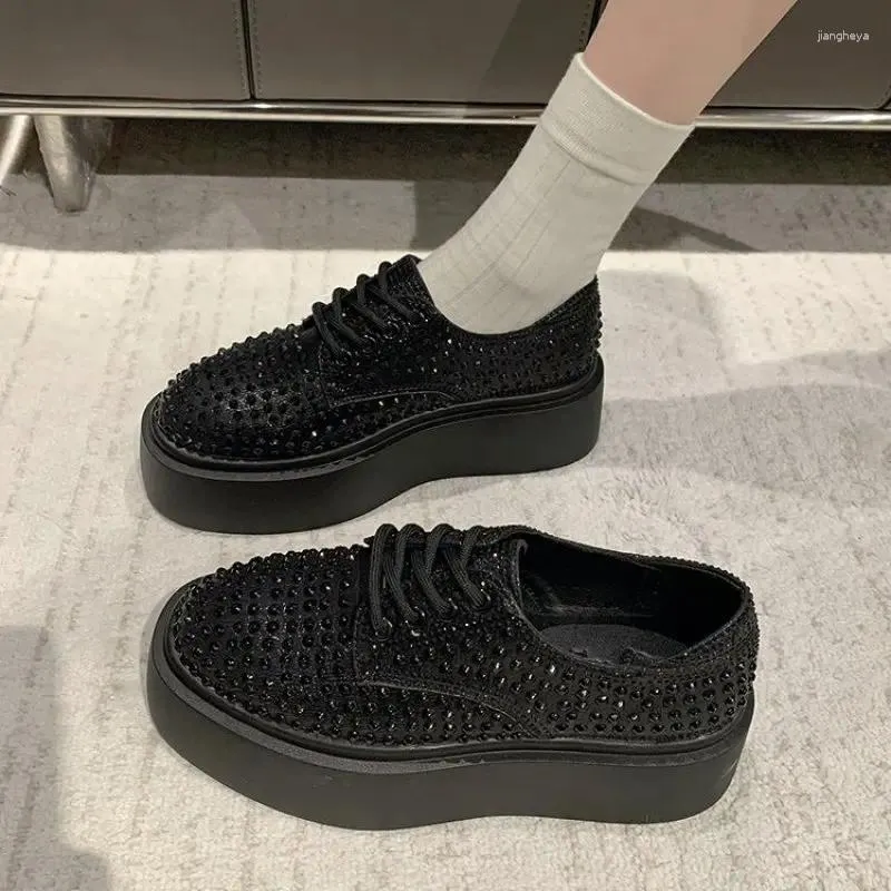 Casual Shoes 2024 Autumn Women Platform Rhinestones Thick-soled Silver Shining Crystal Sneakers Trend