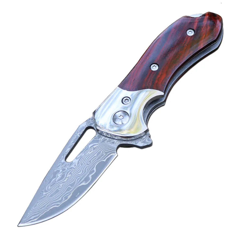 New Centerless Damascus Folding Pocket Knife Outdoor Camping Self-defense Knife Rosewood Handle Custom EDC Tool Knife