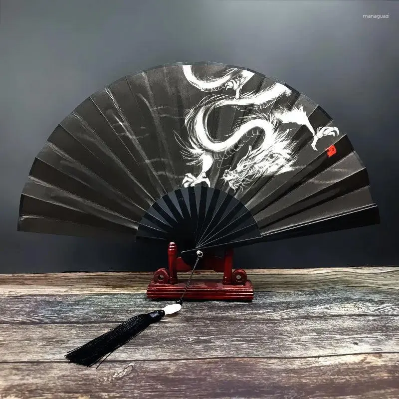 Dekorativa figurer Klassisk dans Silkdukfläkt Kinesisk stil vikning Vintage Plastic Animal Dragon Printing Hand Håller fans PO rekvisita