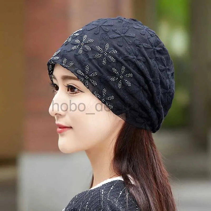 Beanie/Kafatası Kapakları 2024 İlkbahar Yaz İnce Pamuk Dantel Kadın Kafatasları Beanies Lady Moda Dantel Tasarım Şapkaları Kız Türban Kapakları Kemo Kanser Şapkası D240429