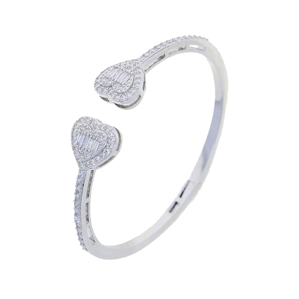 Iced Out Bling Open Heart Bracelet Gold Silver Color CZ Hearts Charm pour les femmes Bijoux Hip Hop de luxe