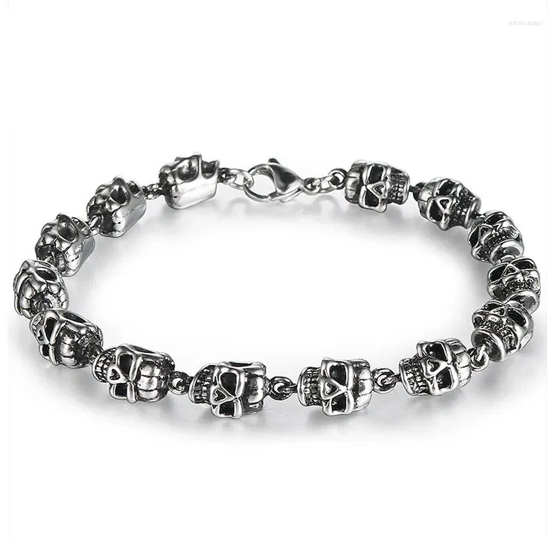 Strand Cool Rock Style Rock Bracciale di cranio per uomo Scheletro in lega Skeleton Prayi tibetana hiphop