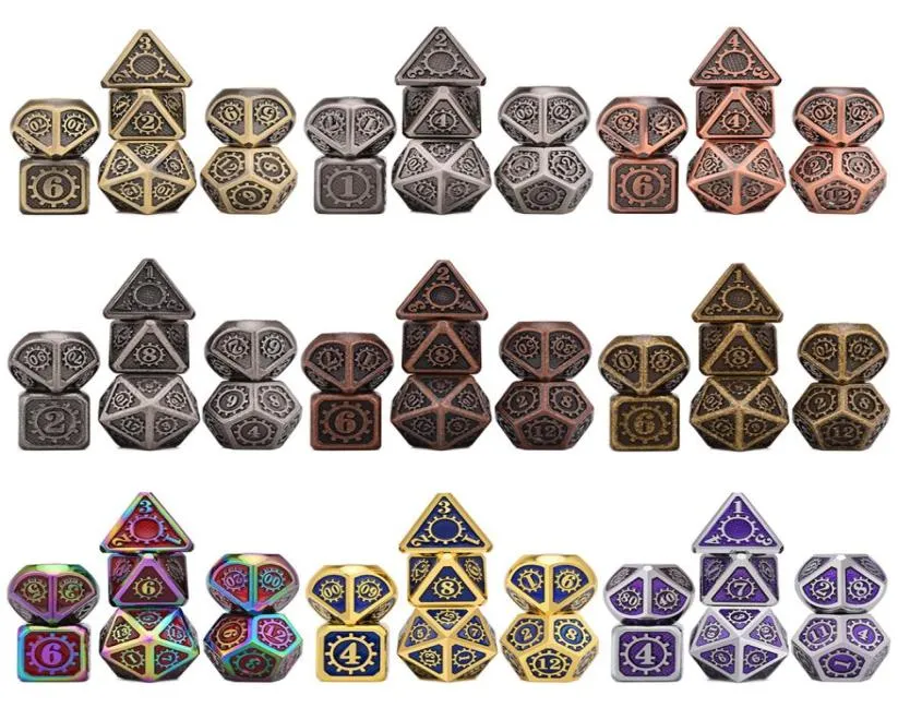 Dados mecánicos para DND Tabletop RPGS Juegos 7pcsset Metal Dice con bolsa de cordón D4 D6 D8 D10D12 D209786588