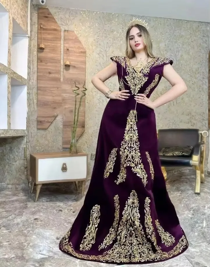 Customizable Elegant Purple short sleeve evening gown with Applique Veet for Arabic Albanian Prom Customizable Elegant Purple short sleeve evening gown with Applique Veet for Arabic Albanian Prom