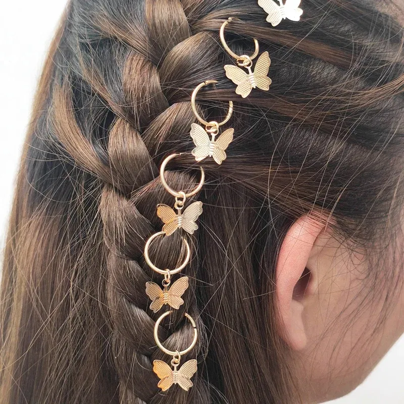 6pcs Butterfly Star Pendant Hair Clip voor vrouwen Braid Trendy Metal Rings Diy Western Style Accessoires Girls Hoofdtooi Tocado
