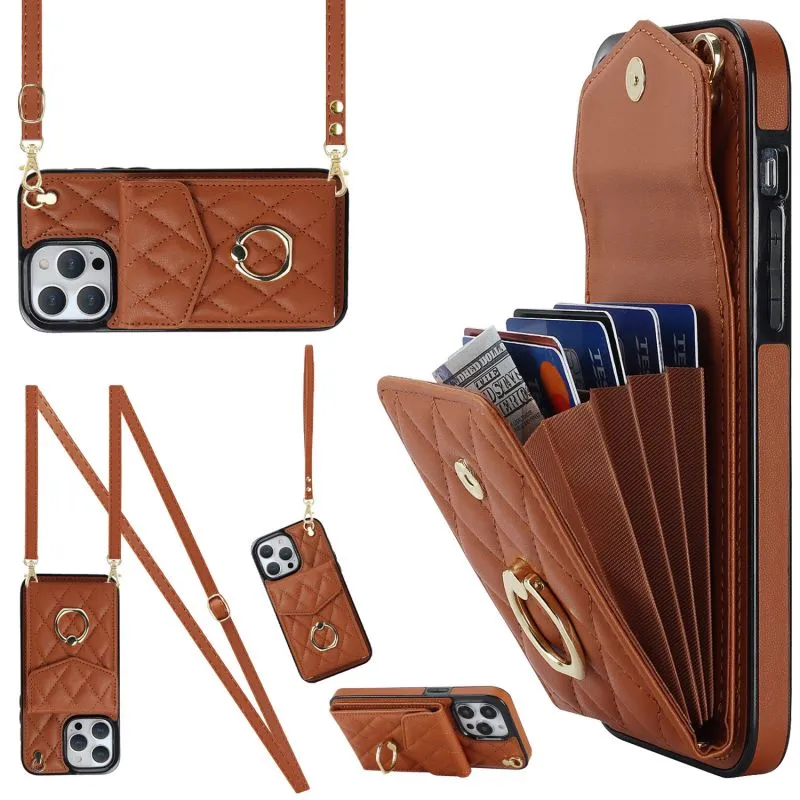 Suitable for Apple 15 Promax card insertion phone case, new iPhone 14 crossbody small fragrant wind hanging rope protective leather case